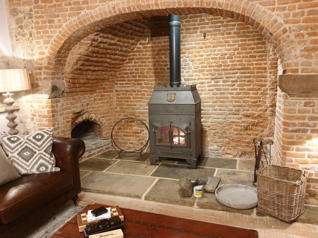 log burner in fireplace